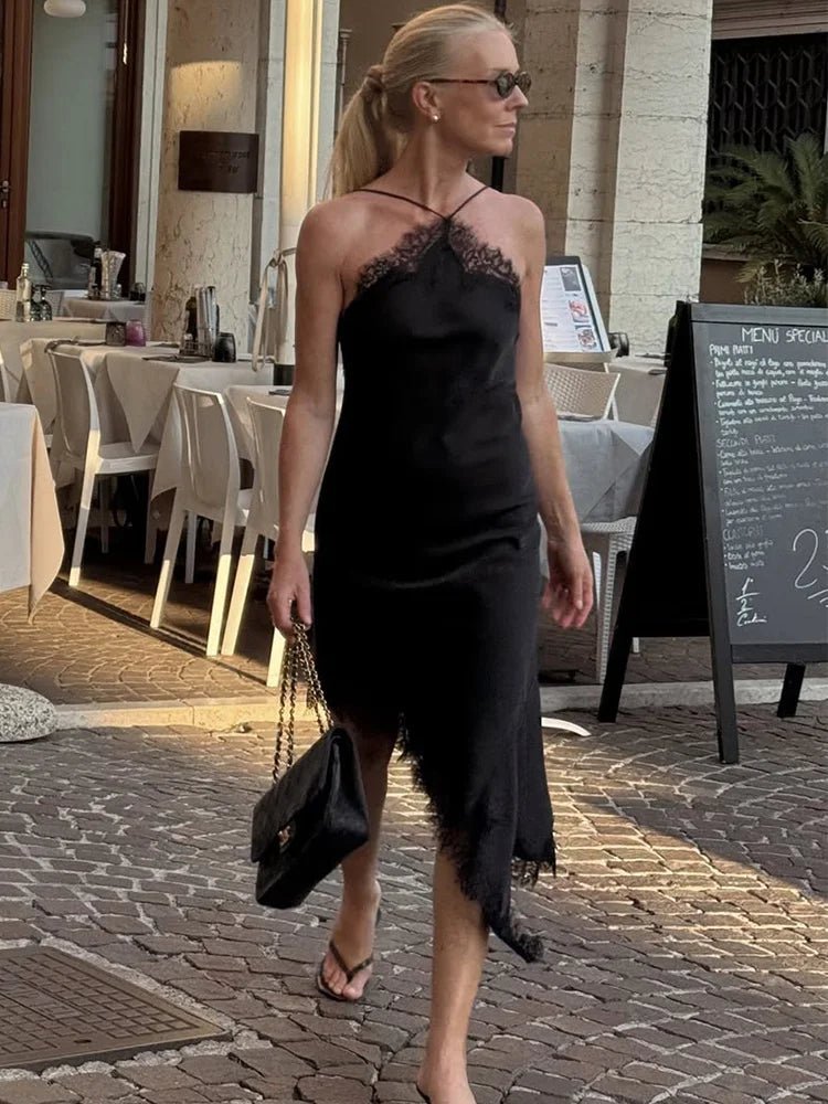 ZEYA - Alice Sling Midi Lace Satin Dress